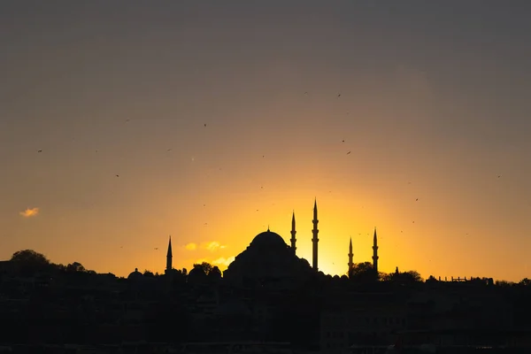Silhouette Mosquée Mosquée Suleymaniye Coucher Soleil Istanbul Ramadan Kandil Iftar — Photo