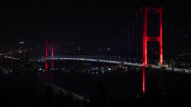 Bosporusbrug Nachts Istanbul Juli Martelaarsbrug Istanbul Achtergrond 60Fps Video Geluidseffecten — Stockvideo