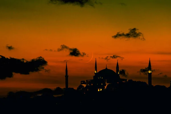 Ramadán Estambul Santa Sofía Mezquita Ayasofya Estambul Con Luna Creciente — Foto de Stock