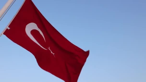 Turkish Flag. Waving Turkish Flag on the flagpole with copy space. — Stockvideo