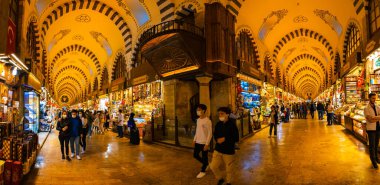 Spice Bazaar. Panoramic view of Misir Carsisi or Spice Bazaar in Istanbul. Istanbul Turkey - 10.6.2021