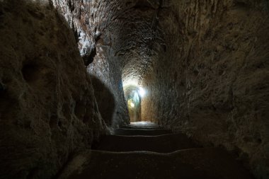 Derinkuyu underground city in Nevsehir Turkey. Noise effect included. Nevsehir Turkey - 6.30.2021