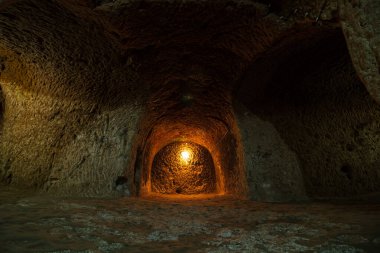 Derinkuyu underground city in Nevsehir Turkey. Noise effect included. Nevsehir Turkey - 6.30.2021