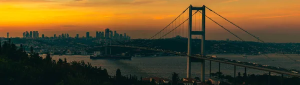 Panorama Istanbul Pemandangan Panorama Istanbul Saat Matahari Terbenam Jembatan Bosphorus — Stok Foto