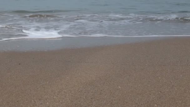 波が海岸に打ち寄せる 波穏やかな海と砂浜 夏または休暇4Kバックグランドビデオ — ストック動画