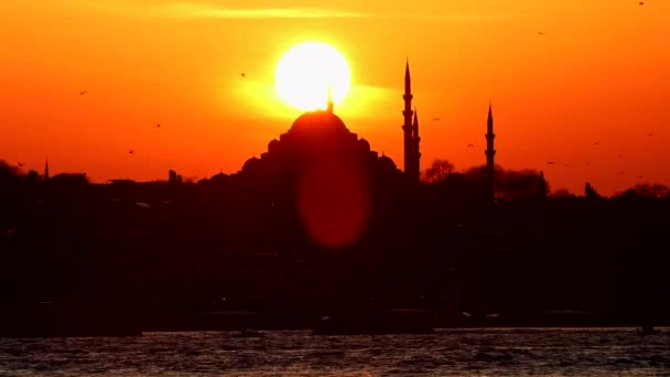 Ramadan Background Footage Silhouette Suleymaniye Mosque Sunset Istanbul Ramadan Kandil — Stock Video