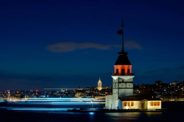 Istanbul Galata Tower Maiden Tower Istanbul Night Travel Turkey Background — Stock Photo, Image