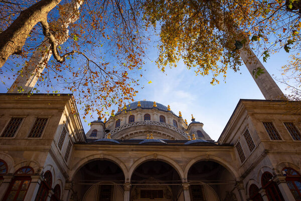 Nusretiye Mosque. Istanbul mosques at autumn. Ramadan or kandil or laylat al-qadr or islamic background photo. Selective focus on the dome.