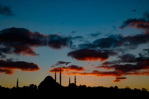 Τζαμιά Της Κωνσταντινούπολης Σιλουέτα Του Τζαμί Suleymaniye Ηλιοβασίλεμα Στην Κωνσταντινούπολη — Φωτογραφία Αρχείου