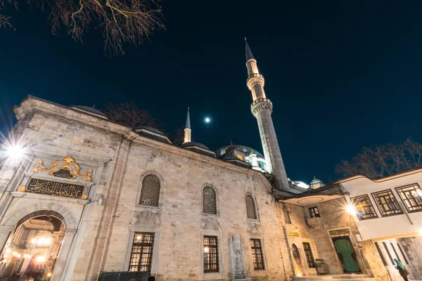 Mosquée Eyup Sultan Nuit Photo Fond Ramadan Textes Saint Coran — Photo