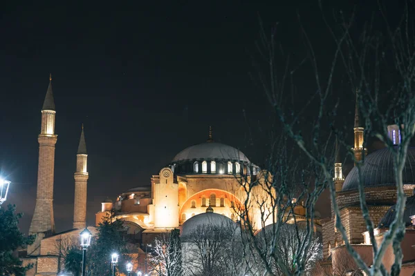 Ayasofya Hagia Sophia Istanbul Hiver Vue Nuit Mosquée Photo Fond — Photo