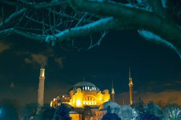 Hagia Sophia Zimní Pohled Istanbul Noci Selektivní Zaměření Pozadí Včetně — Stock fotografie