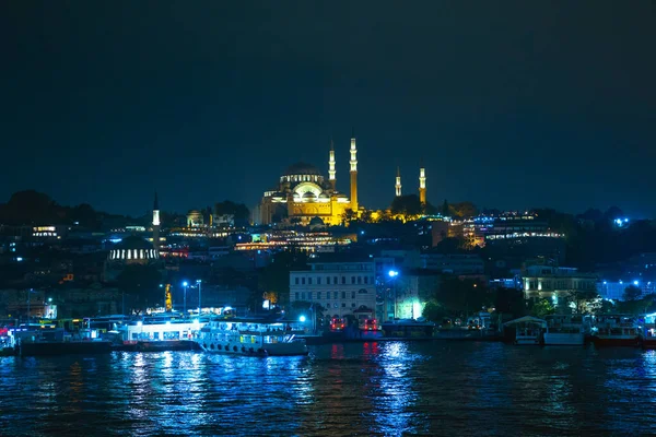 Mezquitas Estambul Mezquita Suleymaniye Paisaje Urbano Estambul Por Noche Ruido — Foto de Stock