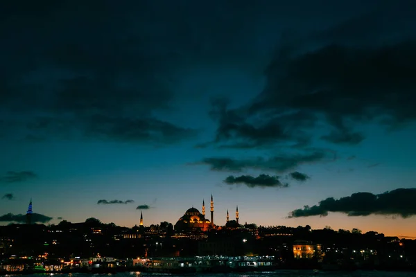 Mezquita Mezquita Suleymaniye Estambul Atardecer Ramadán Kandil Foto Fondo Islámica — Foto de Stock
