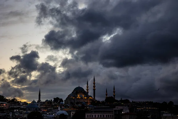 Contexte Ramadan Mosquée Suleymaniye Avec Ciel Nuageux Spectaculaire Istanbul Bruit — Photo