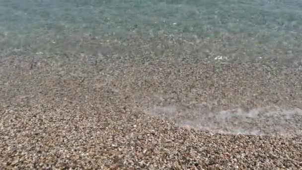 Stranden. Blåsten på stranden och lugnt hav med klart vatten. — Stockvideo