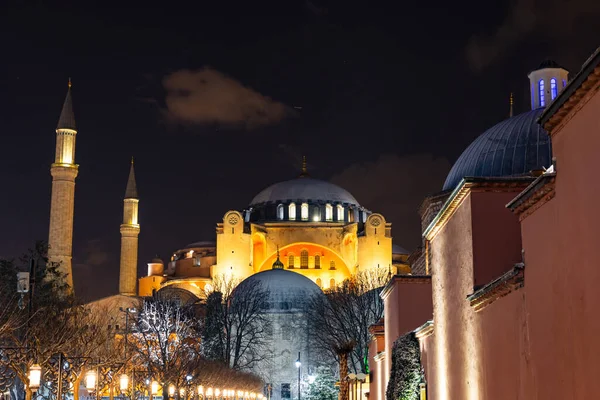 Hagia Sophia Ayasofya Nuit Hiver Voyage Istanbul Arrière Plan Concentration — Photo