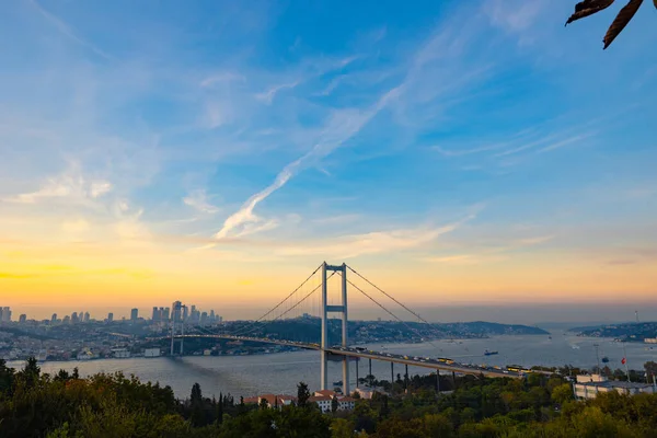 Istanbul Sfondo Paesaggio Urbano Istanbul Tramonto Con Ponte Sul Bosforo — Foto Stock
