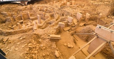 Şanlıurfa Göbeklitepe arkeolojik alanı. Türkiye 'ye seyahat arkaplan fotoğrafı.