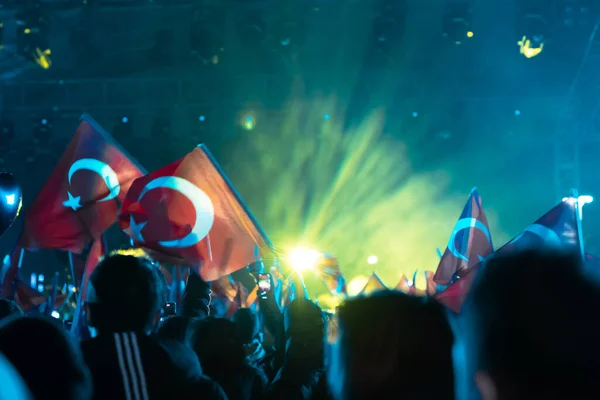 Celebrando Dias Nacionais Turcos Bandeiras Turcas Evento Noite Abril Maio — Fotografia de Stock