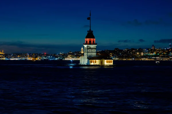 Torre Donzela Kiz Kulesi Istambul Noite Viajar Para Turquia Foto — Fotografia de Stock