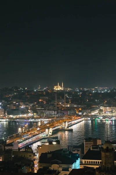 Vista Nocturna Estambul Estambul Noche Desde Torre Galata Viaje Turquía — Foto de Stock