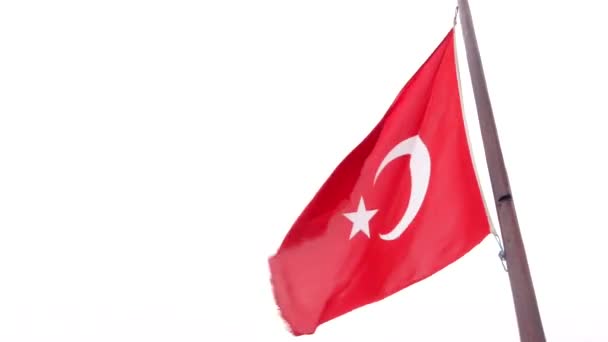 土耳其国旗在白色背景上飘扬.土耳其国庆日或假日 — 图库视频影像