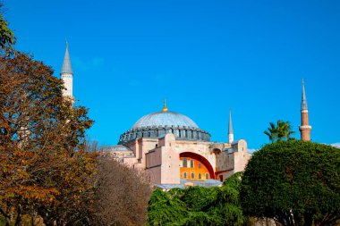 Ayasofya ya da Ayasofya gündüz vakti. Ramazan veya İslami arkaplan fotoğrafı. İstanbul 'a seyahat.