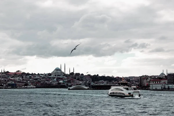 Paesaggio Urbano Istanbul Traghetti Gabbiani Istanbul Vista Viaggio Turchia Foto — Foto Stock