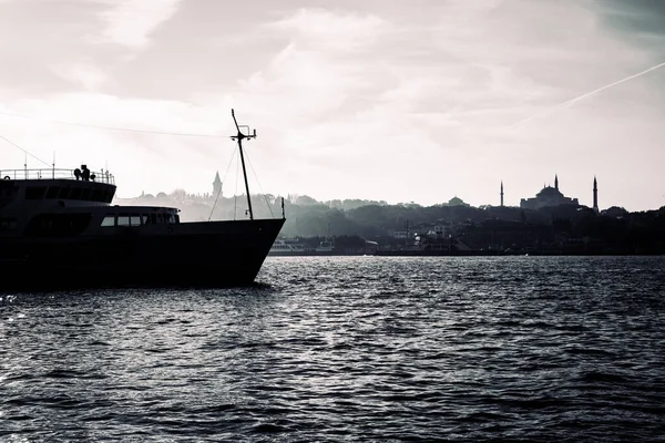 Vista Istanbul Foto Bianco Nero Istanbul Con Traghetto Santa Sofia — Foto Stock