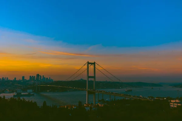 Vue Sur Istanbul Pont Bopshorus Paysage Urbain Istanbul Coucher Soleil — Photo