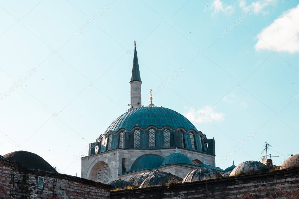 Islamic background. Rustem Pasa Mosque in Istanbul. Ramadan or kandil or laylat al-qadr or kadir gecesi or islamic background photo.