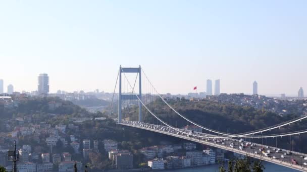 Fatih Sultan Mehmet Brug Stadsgezicht Van Istanbul Overdag Istanbul Achtergrond — Stockvideo