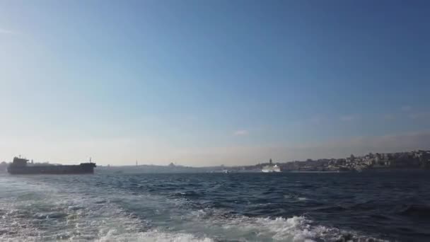 Cityscape of Istanbul and Bosphorus view from a ferry — Stock Video