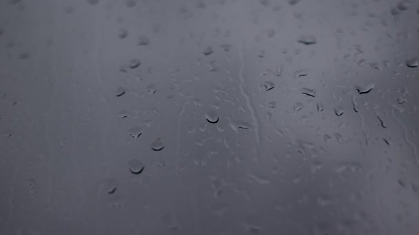 Raindrops falling over the window. Moody rainy day background video — Stockvideo
