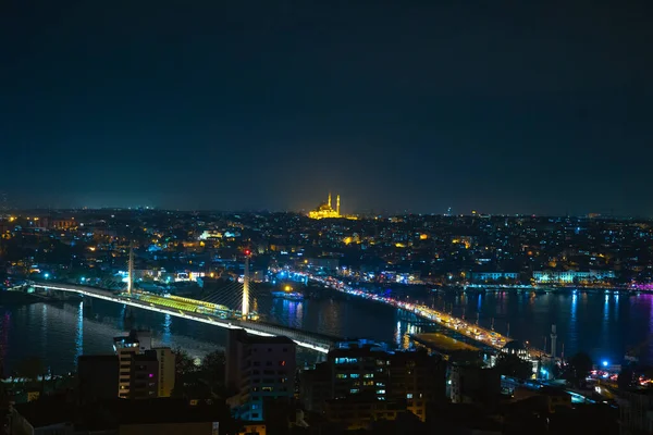 Istanbul View Galata Tower Night Golden Horn Istanbul Travel Turkey — Stock Photo, Image