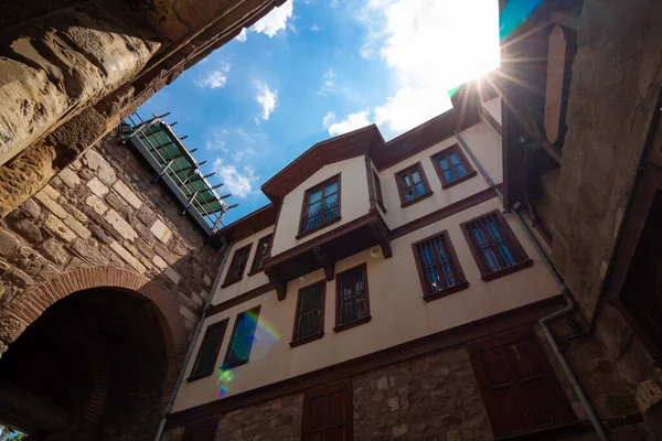 Bred Vinkel Utsikt Över Ett Traditionellt Turkiskt Hus Ankara Slott — Stockfoto