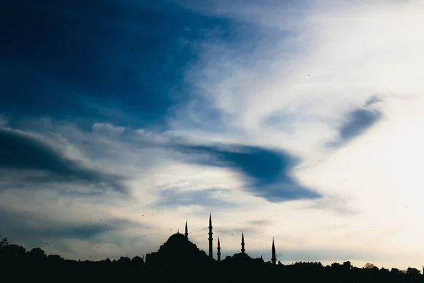 Silhueta Suleymaniye Mesquita Pôr Sol Com Espaço Cópia Para Texto — Fotografia de Stock