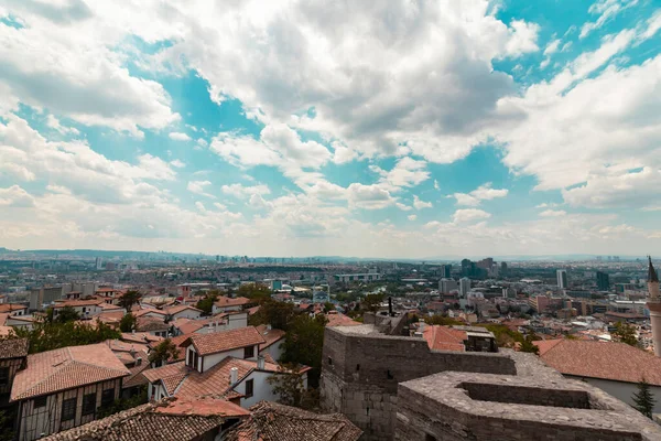 Ankara Vidvinkel Utsikt Från Ankara Slott Med Molnig Himmel Huvudstad — Stockfoto
