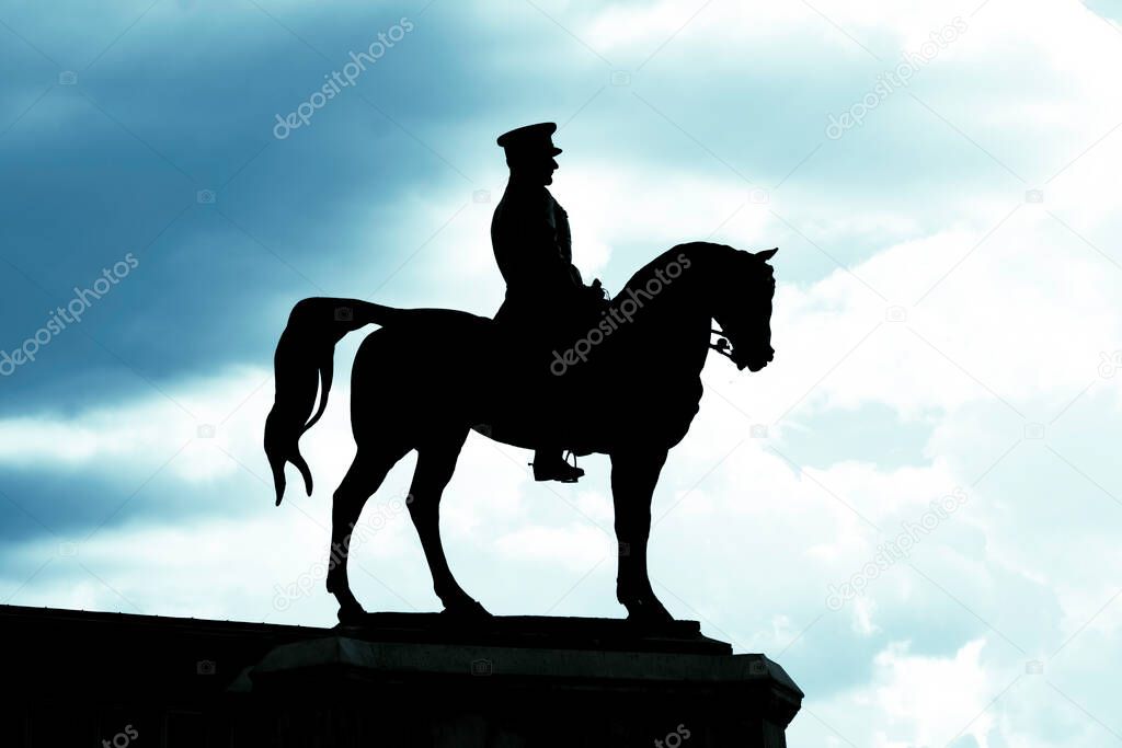 Silhouette of the monument of Mustafa Kemal Ataturk in Ulus Ankara. 30th august victory day or 30 agustos zafer bayrami and 29th october republic day or 29 ekim cumhuriyet bayrami concept photo.