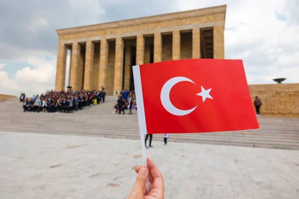 Waving Turkish Flag Anitkabir Background Ankara Turkish Public Holidays Background — Stok Foto