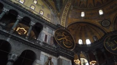 Hagia Sophia or Ayasofya Mosque. Panning motion from left to right. Travel to Istanbul video. Istanbul Turkey - 4.25.2022