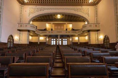 Interior of the first parliament of Turkey in Ulus Ankara. Birinci meclis binasi in Turkish. 23th april or 23 nisan concept photo. Ankara Turkey - 5.17.2022