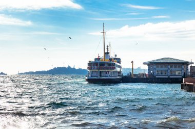 A ferry near the Besiktas Pier in Istanbul. Istanbul Turkey - 12.24.2021