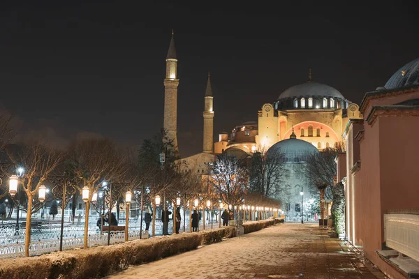 Ayasofya Mešita Nebo Hagia Sophia Zimě Noci Cestování Istanbulu Pozadí — Stock fotografie