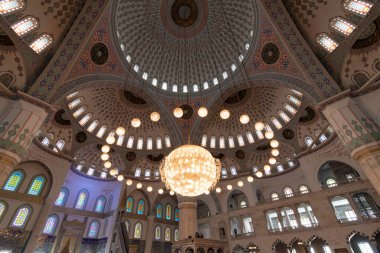 HDR photo of Kocatepe Mosque in Ankara. Ramadan or kandil or laylat al-qadr or kadir gecesi or islamic background photo. Ankara Turkey - 5.17.2022