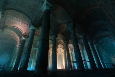 Columns of the Basilica Cistern or Yerebatan Sarnici. Travel to Istanbul background photo.