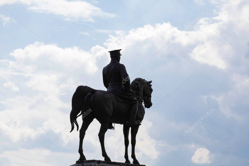 Ataturk monument and cloudy sky. 29th october republic day of Turkey or 29 ekim cumhuriyet bayrami concept photo.