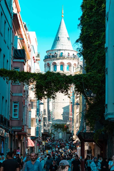 Galata Tower Cestování Istanbulu Pozadí Fotografie Turisté Beyoglu Istanbul Turecko — Stock fotografie