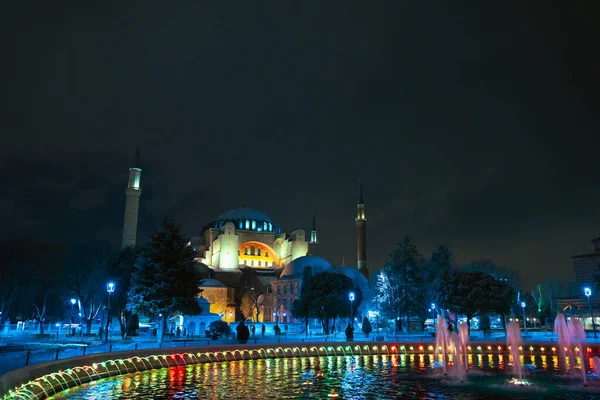 Hagia Sophia Ayasofya Piscine Étang Nuit Voyage Turquie Photo Fond — Photo